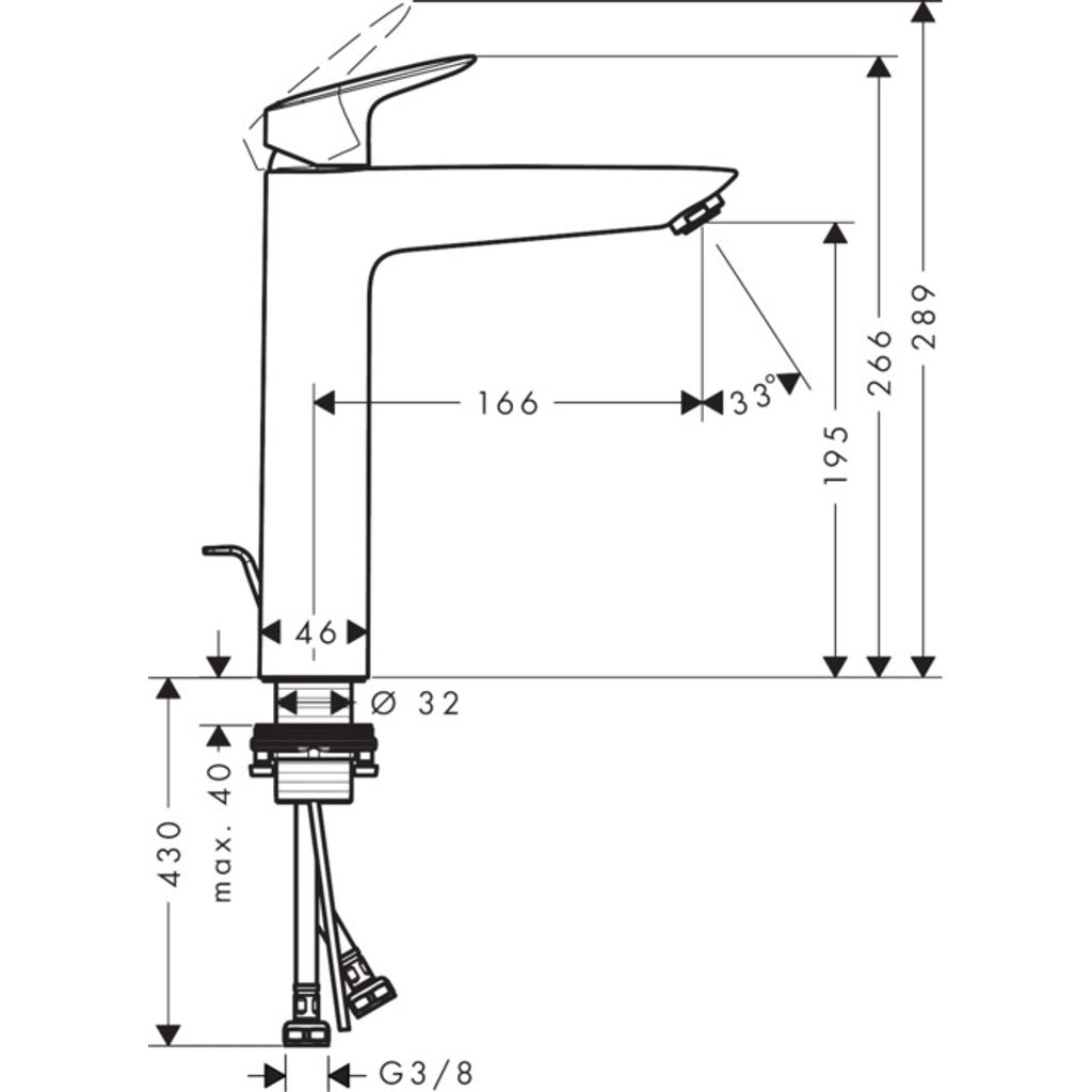 HANSGROHE visoka jednoručna armatura za umivaonik LOGIS 190 sa sifonskom pločom (71090000)