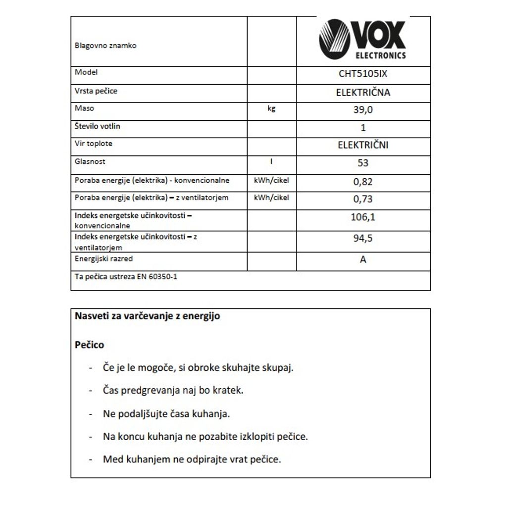 VOX staklokeramički štednjak CHT5105 IX
