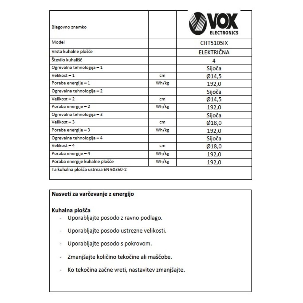 VOX staklokeramički štednjak CHT5105 IX