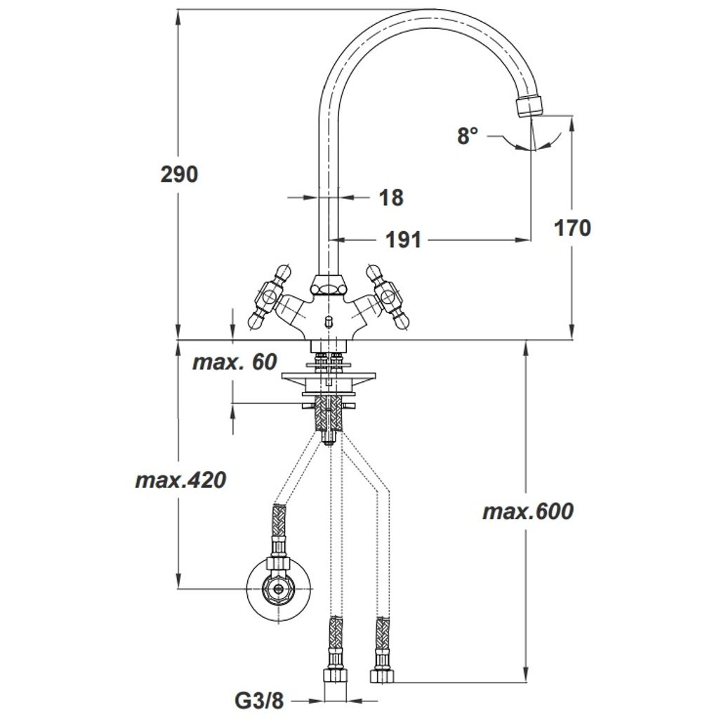Dvoručni kuhinjski elementi UNITAS Style - niskotlačni + kutni ventil (42808161)