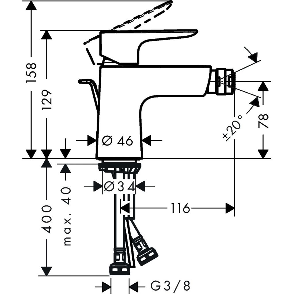 HANSGROHE Talis E jednoručna miješalica za bide s vrhom sifona - krom (71720000)
