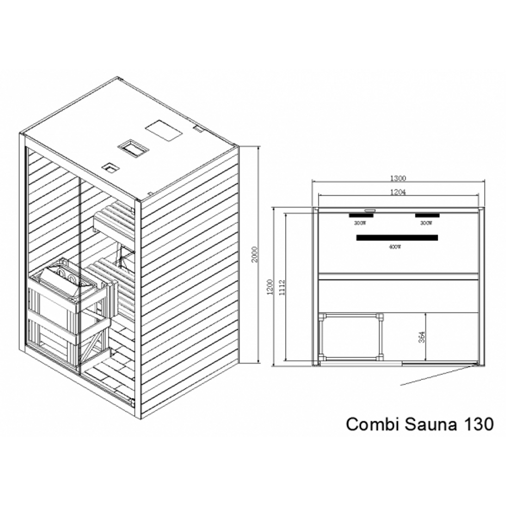 TWIN COMBI - finska i infracrvena sauna za 2 osobe 130x120x200