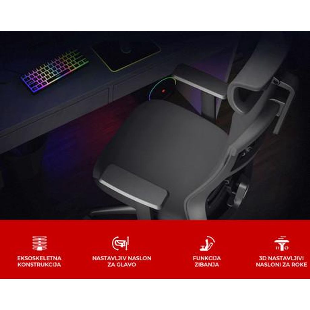 GENESIS ASTAT 200 gaming/uredska stolica, ergonomska, PureFlow™ tehnologija, ExoBase™ konstrukcija, CareGlide™, podesiva visina/nagib, crna