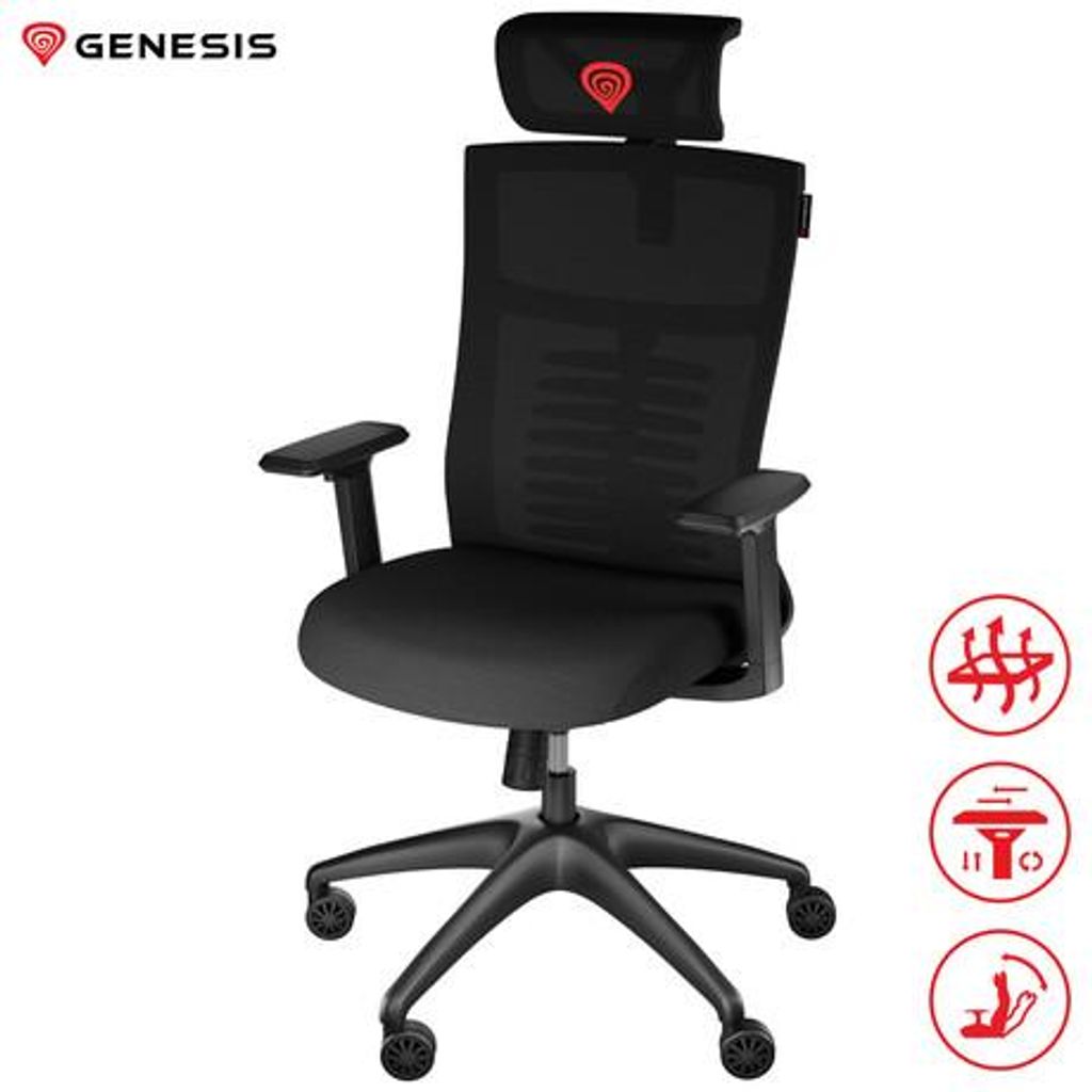 GENESIS ASTAT 200 gaming/uredska stolica, ergonomska, PureFlow™ tehnologija, ExoBase™ konstrukcija, CareGlide™, podesiva visina/nagib, crna