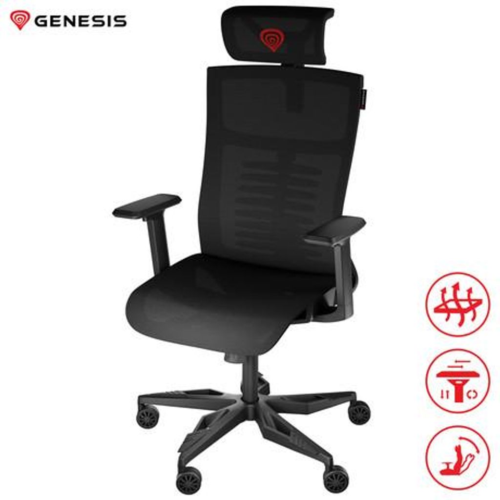 GENESIS ASTAT 700 gaming/uredska stolica, ergonomska, PureFlowPLUS™ tehnologija, ExoBase™ konstrukcija, CareGlide™ kotači, podesiva visina/nagib, crna