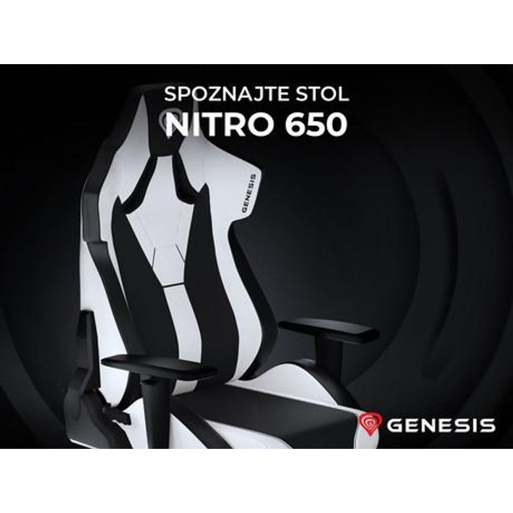 GENESIS gaming stolica NITRO 650, ergonomska, podesiv nagib, funkcija ljuljanja, bijelo-crna (Howlite White)