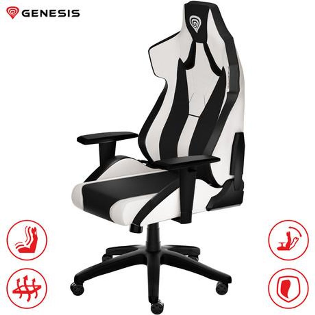 GENESIS gaming stolica NITRO 650, ergonomska, podesiv nagib, funkcija ljuljanja, bijelo-crna (Howlite White)