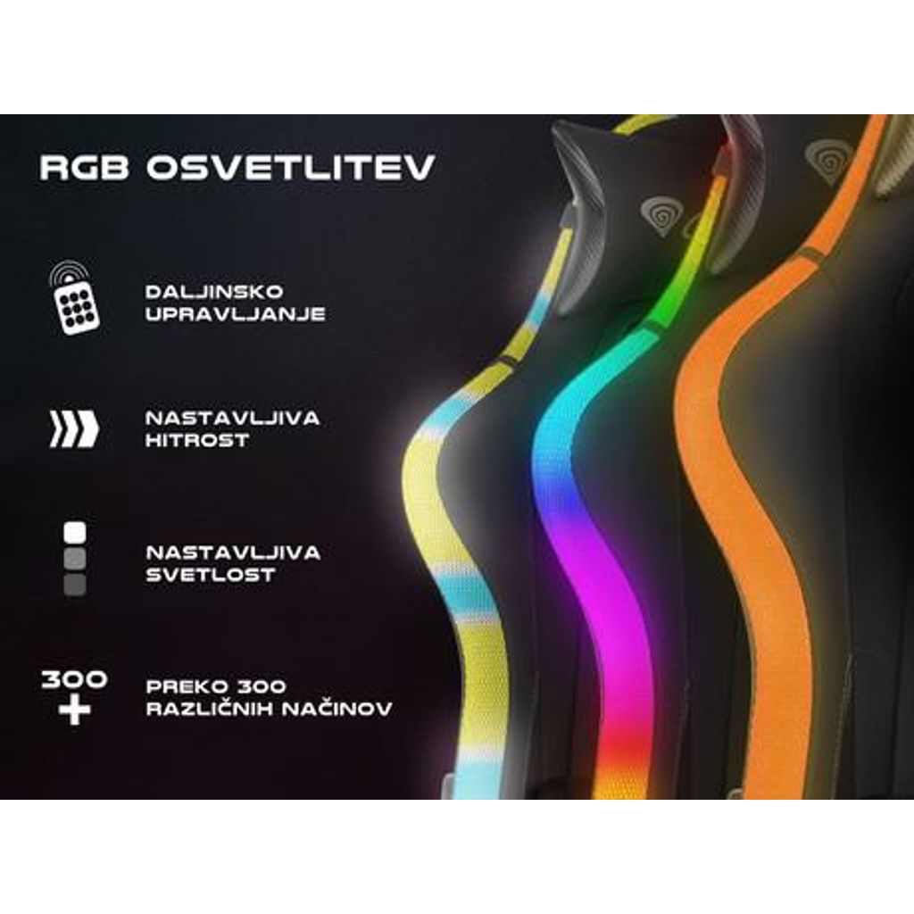 GENESIS gaming stolica TRIT 500 RGB, ergonomska, RGB LED rasvjeta, potpuno podesiva