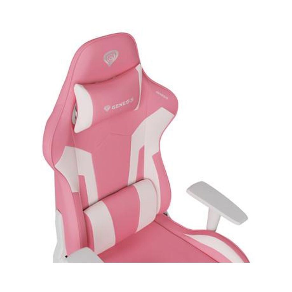 GENESIS NITRO 710 igraća stolica, ergonomska, podesiva visina/nagib, 2D nasloni za ruke, CareGlide™ kotači, ružičasto bijela