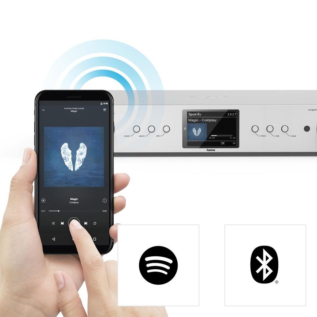 HAMA "DIT2105SBTX" Hi-Fi prijemnik, DAB+/Internet radio/Bluetooth® RX i TX/App, srebrni