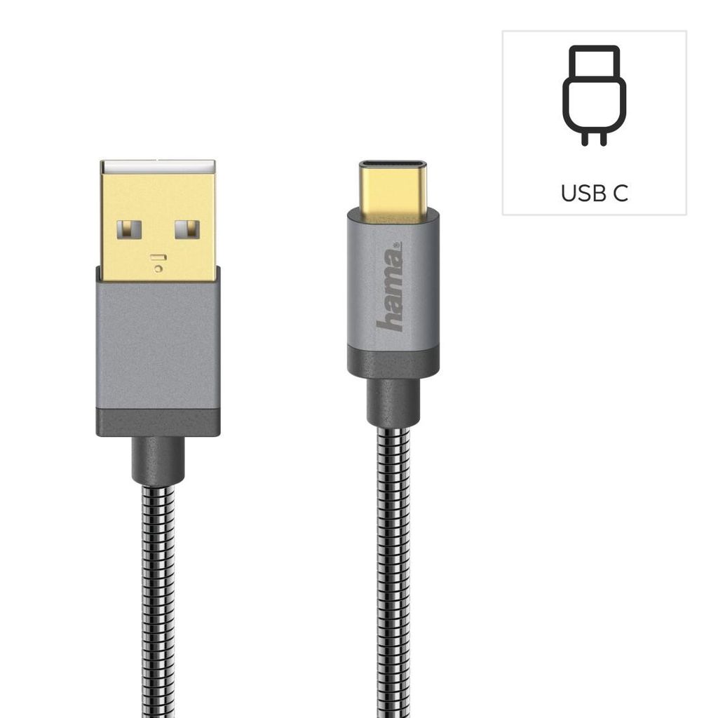 HAMA Kabel USB-C, USB 2.0, 480 Mbit/s, metalni, 0,75 m