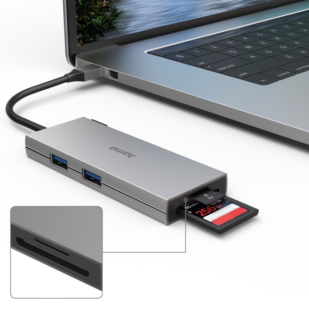 HAMA USB-C hub, multiport, 6 priključaka, 2 x USB-a, USB-C, HDMI™, SD, microSD
