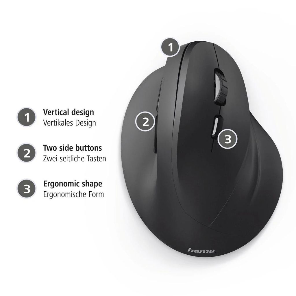 HAMA Vertikalni, ergonomski bežični miš "EMW-500", 6 tipki, crni