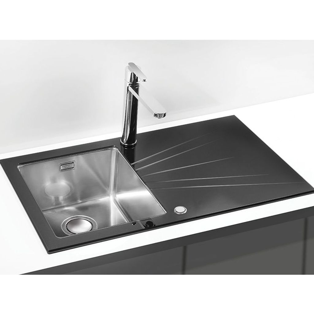 ALVEUS jednostruki sudoper s odvodom Karat UP 10 - crno kaljeno staklo, lijeva izvedba (1123798)