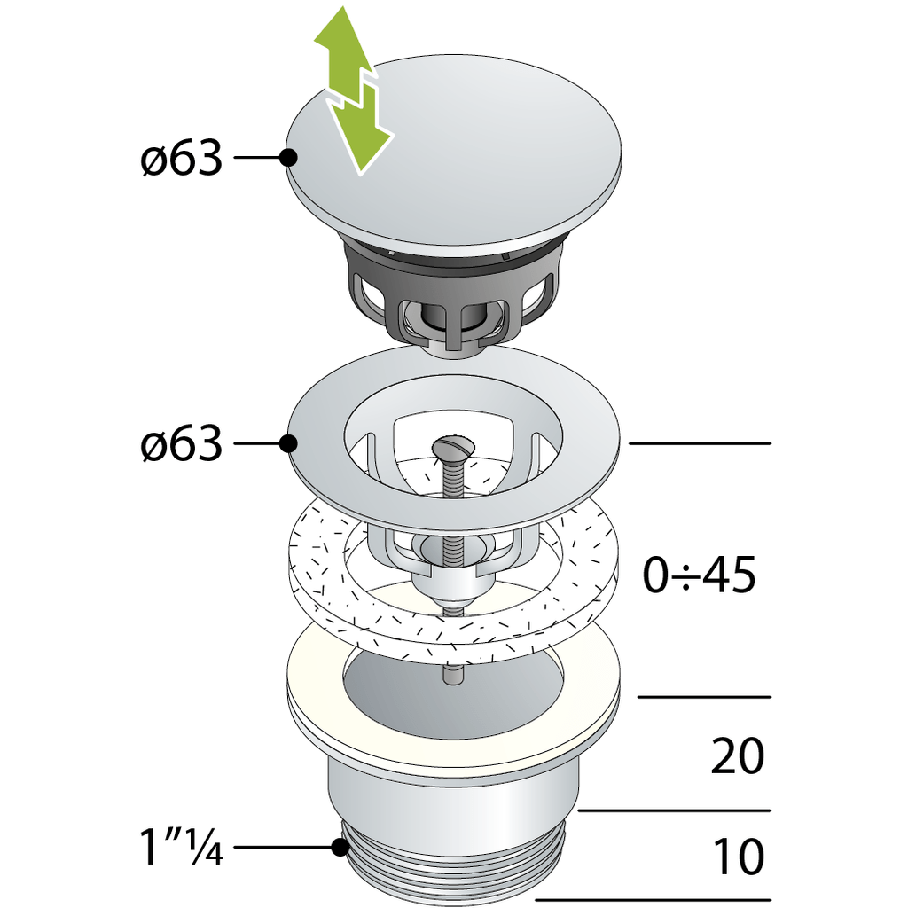 BENLEO gornji dio sifona - klik-klak izljevni ventil od mesinga - kromiran