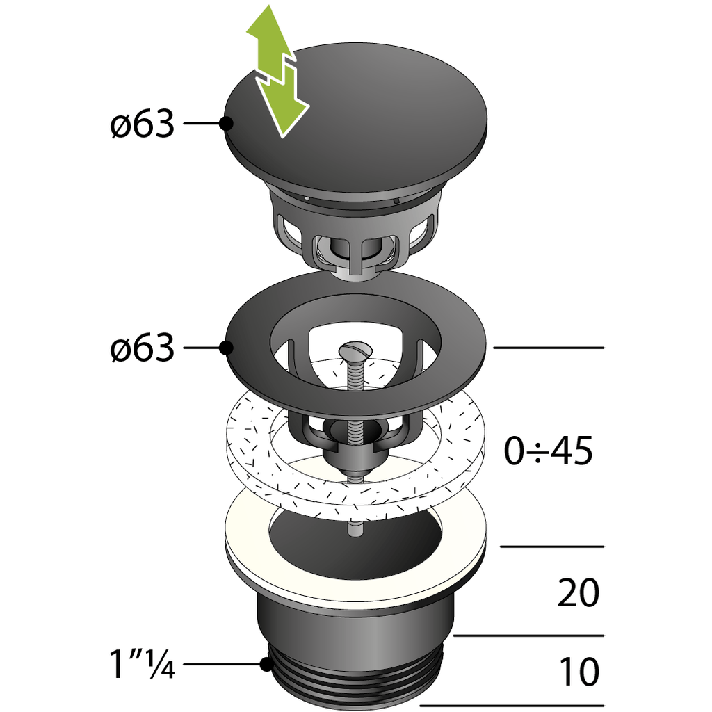 BENLEO gornji dio sifona - klik-klak izljevni ventil od mesinga - mat crna
