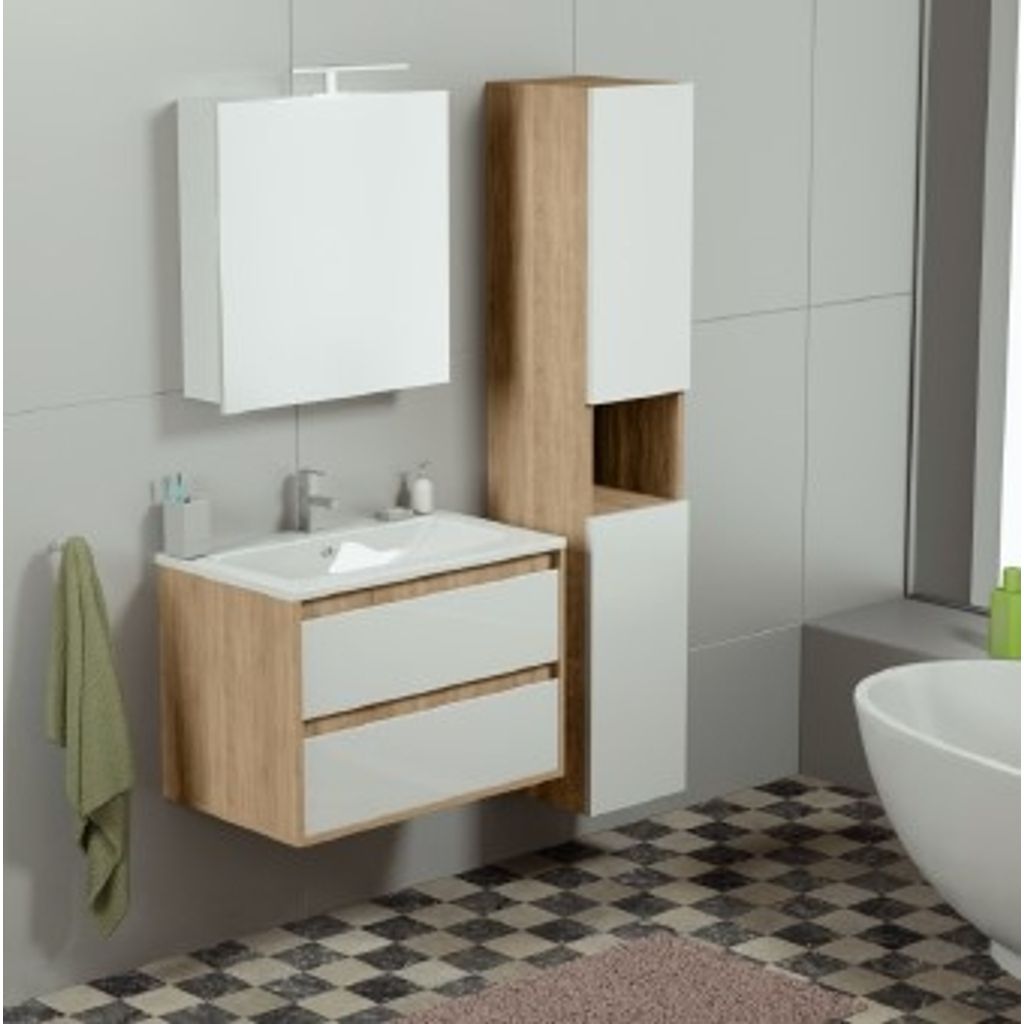SANOTECHNIK kopalniški set z ogledalom Fiora 60 bela/hrast (M9074000) - brez embalaže