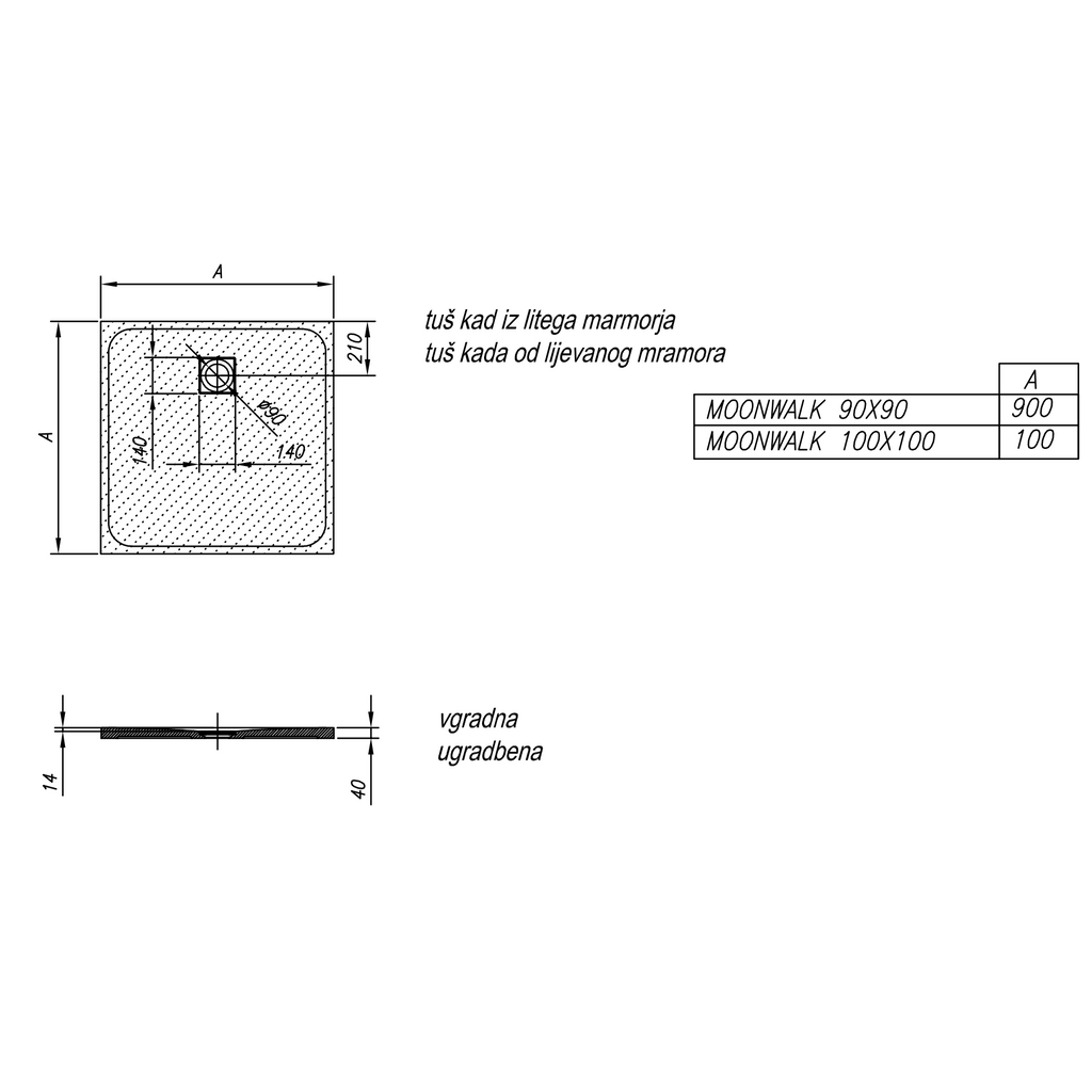 KOLPA SAN Tuš kada za ugradnju ili ugradnju na pod Moonwalk 100 x 80 cm (3838987597001) - antracit
