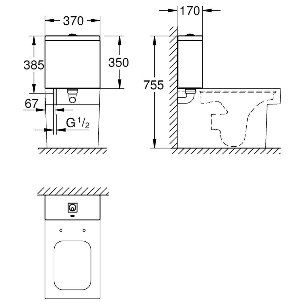GROHE nadžbukni vodokotlić Cube Ceramic – priključak za vodu ispod (39490000)