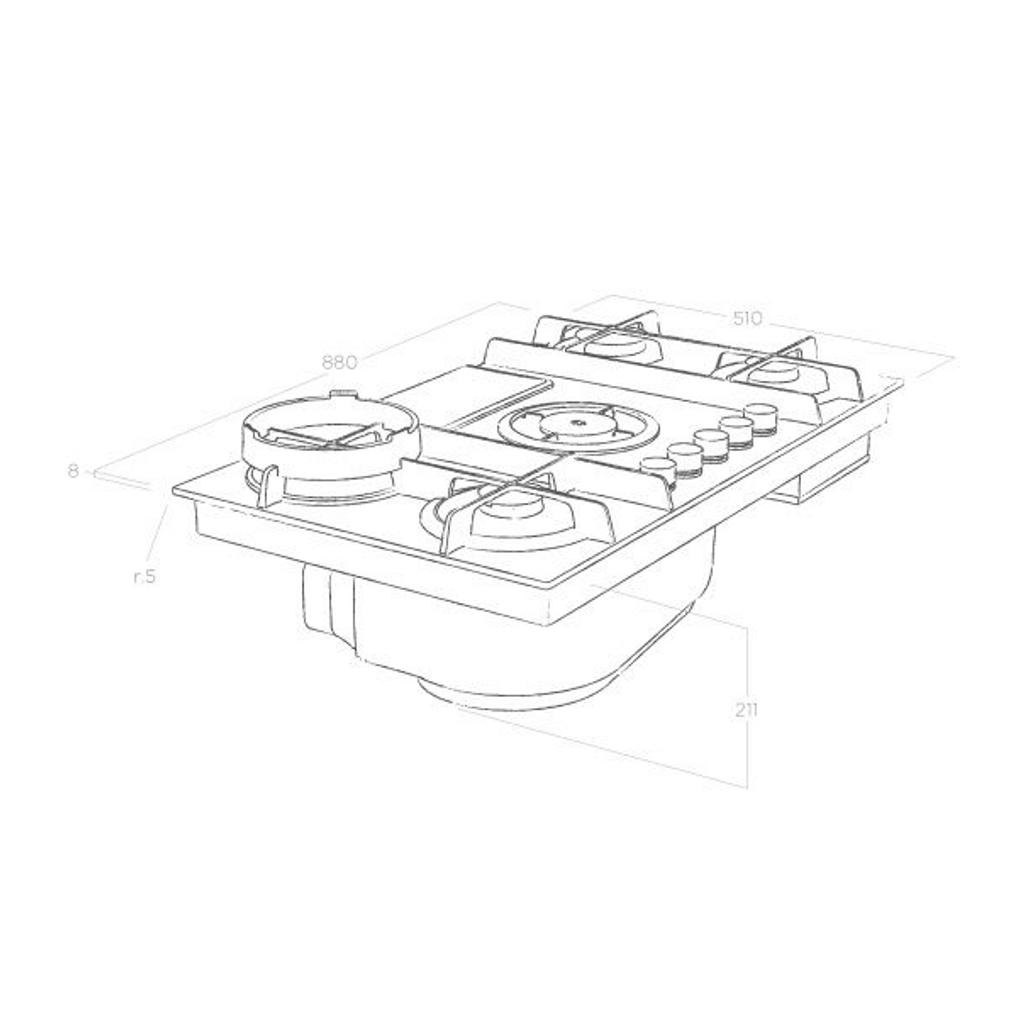 ELICA plinska ploča za kuhanje s ugrađenom napom NIKOLATESLA FLAME BL/F/88 (recirkulacijska verzija)