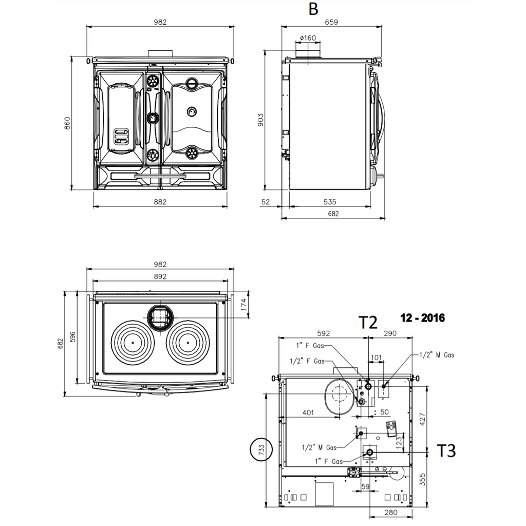 NORDICA termički štednjak Suprema Compact DSA - 22,3 kW antracit crna